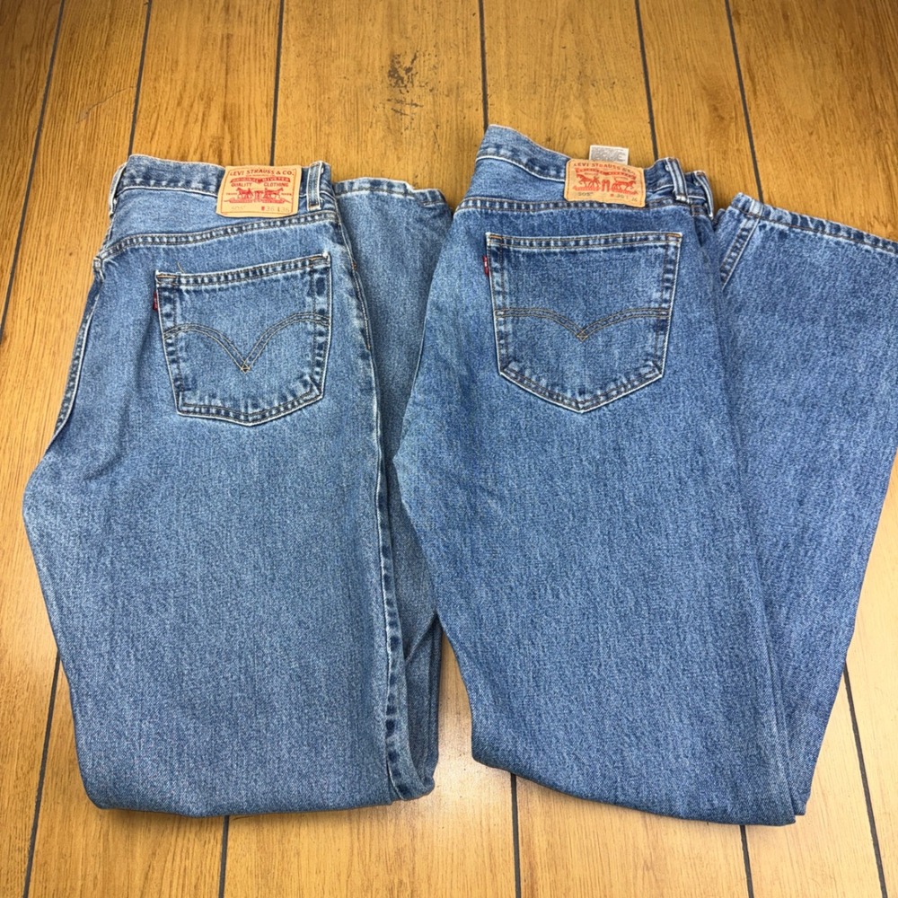 Lot of 2 Levis 505 Regular Fit Jeans 36x36 Medium Wash Blue Straight Leg Denim